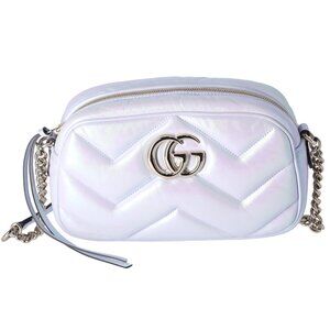 GUCCI GG Marmont Shoulder Bag 447632 Iridescent Pearl Blue Leather